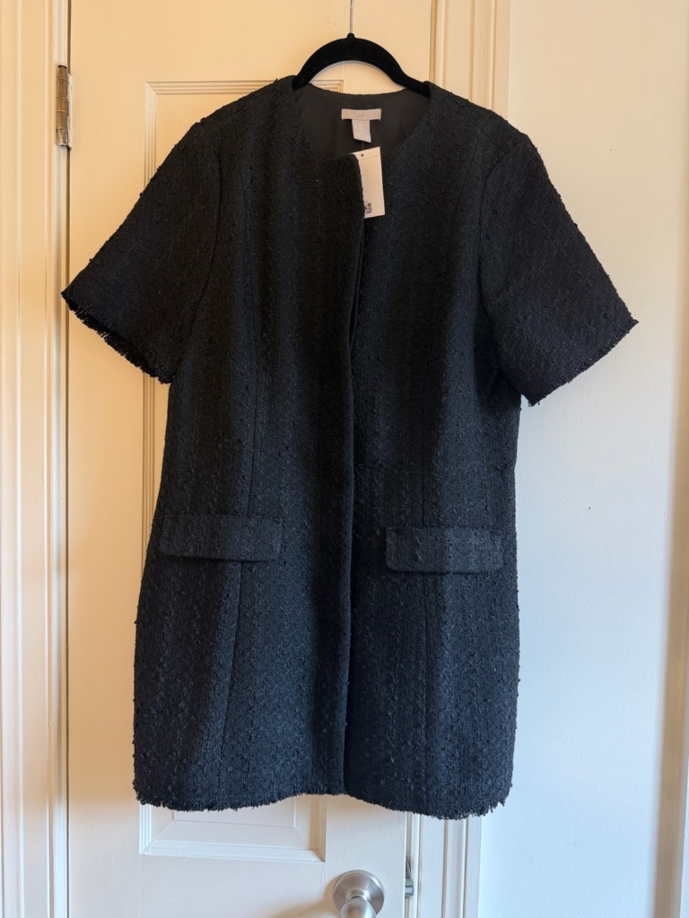 NWT H&M black tweed shift dress sz L
